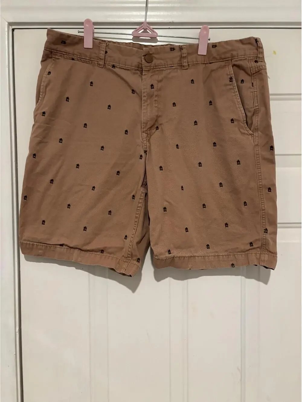 North Face men's sz 36 brown embroidered campfire chino cotton shorts FLAW G